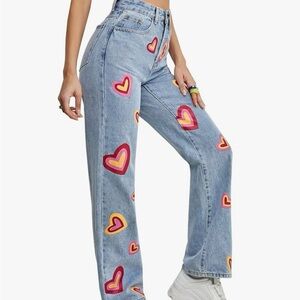 Heart Patterned Blue Jeans